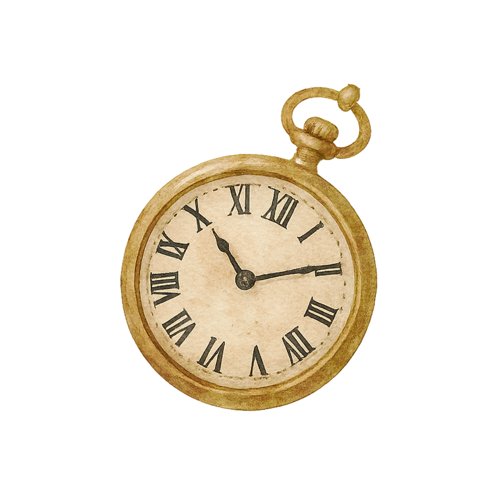 Vintage pocket watch with Roman numerals on a white background